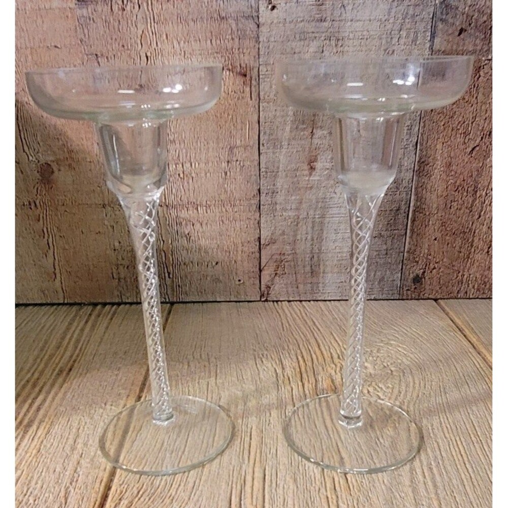 Romanian. Hand Blown Clear Candle Holders. Party Lite